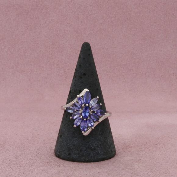 sterling silver marquise-cut tanzanite cluster ring size 9.75 - Picture 1 of 3